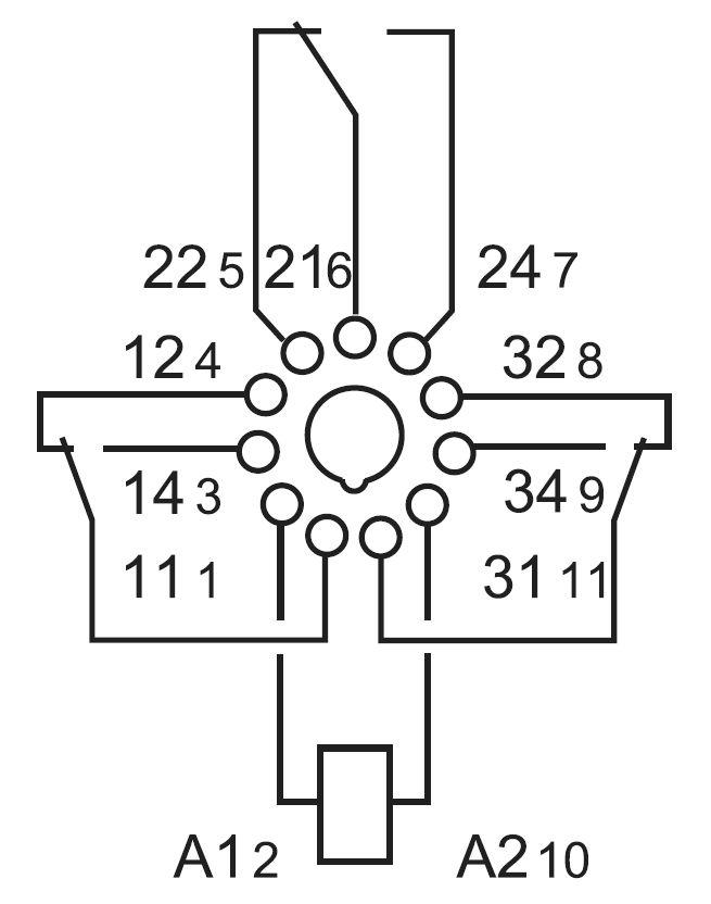 Industrirelæ - 24Vdc, 10A, 11-ben rundsokkel (3PDT)