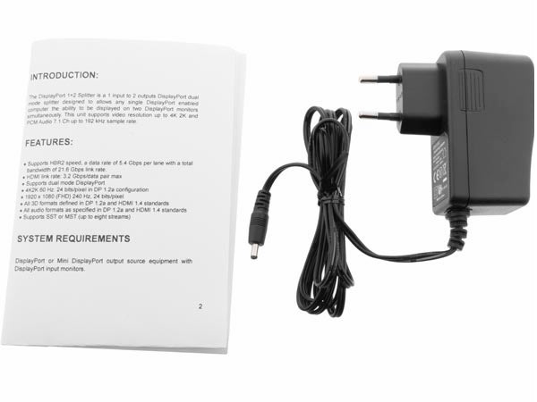 DisplayPort splitter - DP hun til 2 x DP hun, 2560x1600p