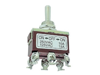 MAXI vippekontakt - 2P (ON)-OFF-(ON) 10A/250V, M3 skruer