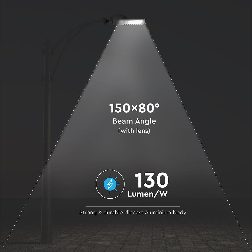 160W LED Gadelygte med TYPE III-M linse og Samsung chip - 4000K, 130lm/W, 20800lm, RA70 - IP65, 5 års garanti