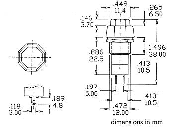 R1824B tryk-kontakt 1P OFF-(ON) 3A/125V