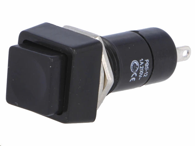 Trykkontakt - 1P OFF-ON, 1A/250V, SORT knap