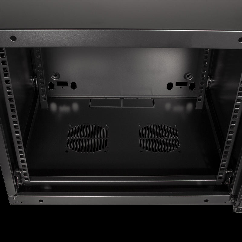 19" væg-rackskab - 6U, 450mm dyb, m. glaslåge, Sort