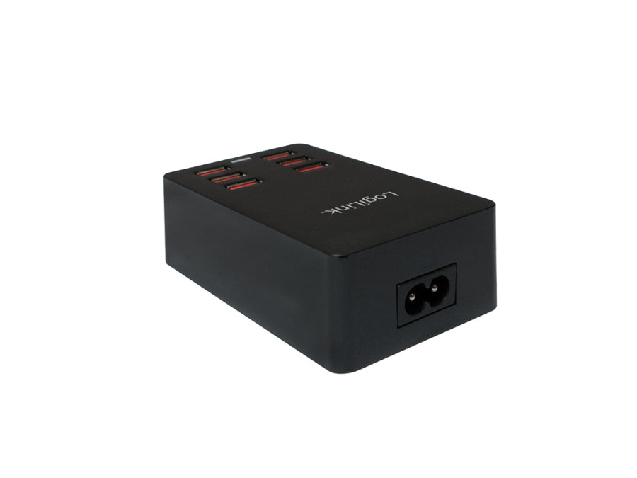 USB ladestation - 6 x 5V/2,4A (maks. 6,4A), Sort