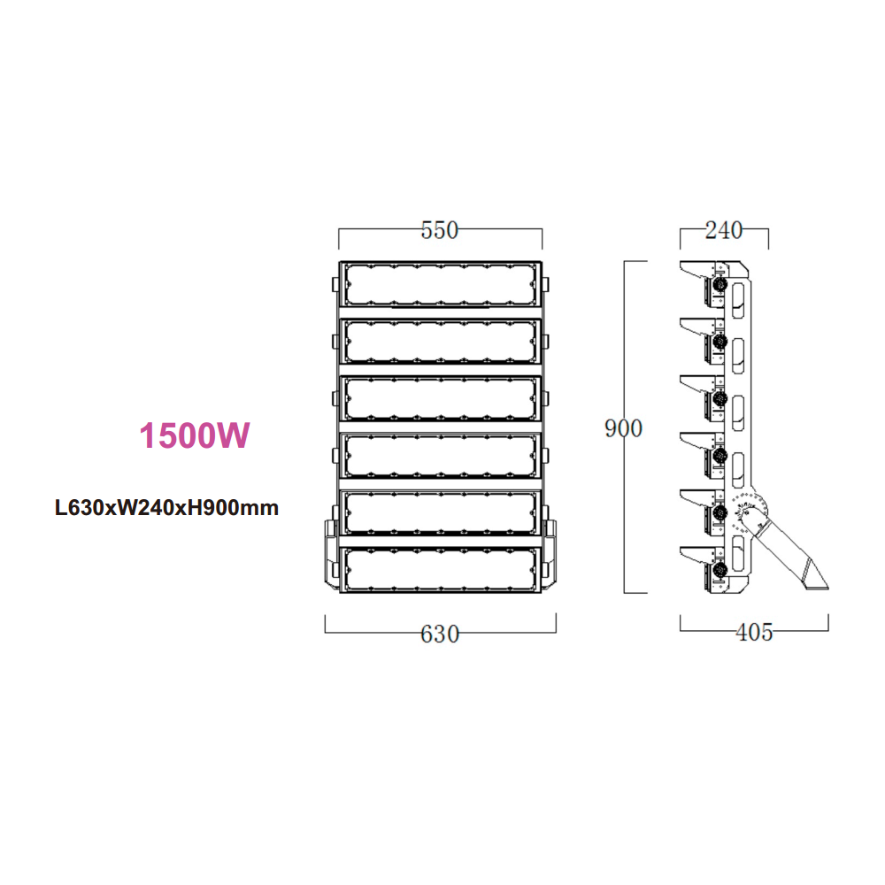 1500W Stadion projektør - 170lm/W, Philips driver, 1-10V dæmpbar, IP66, 255000lm, RA70, 3 års garanti