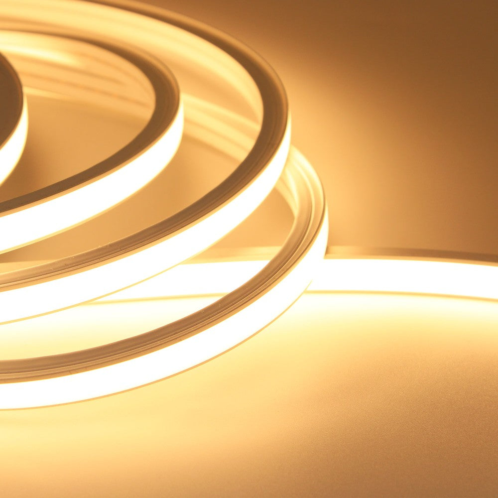 10m Varm hvid LED strip - Fleksibel neon flex belysning med 10x10 mm dimensioner, 10W/m, 24V, RA81