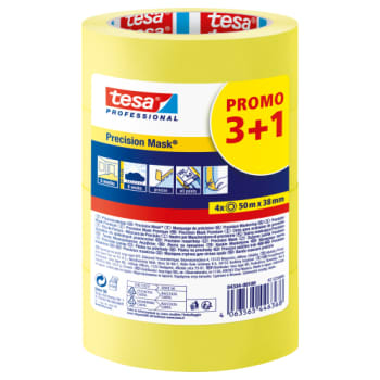 tesa afdækningstape 4334 Precision 38 mm x 50 m, gul, 3+1 rl.