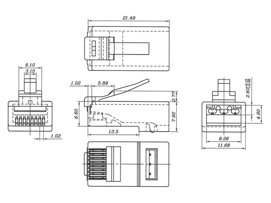 RJ45 modularstik 8P8C til CAT6a UTP trådet/massiv (10 stk.)