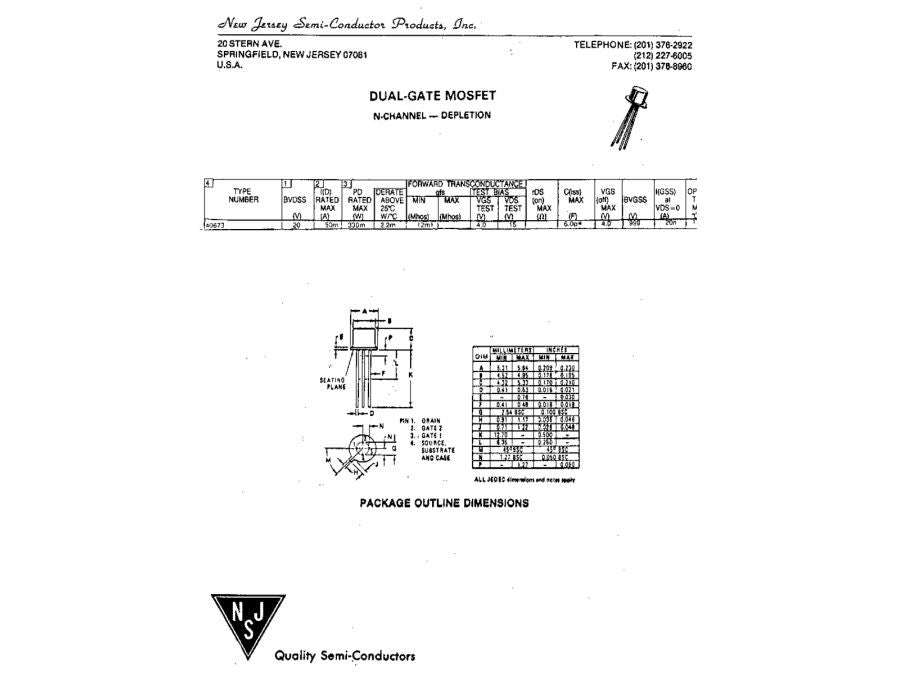 40673 Dual gate MOSFET 20V VHF/UHF (TO72)