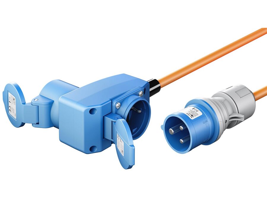 CEE adapterkabel - 3P han til 3P hun + 1 x Jord (1,5m)