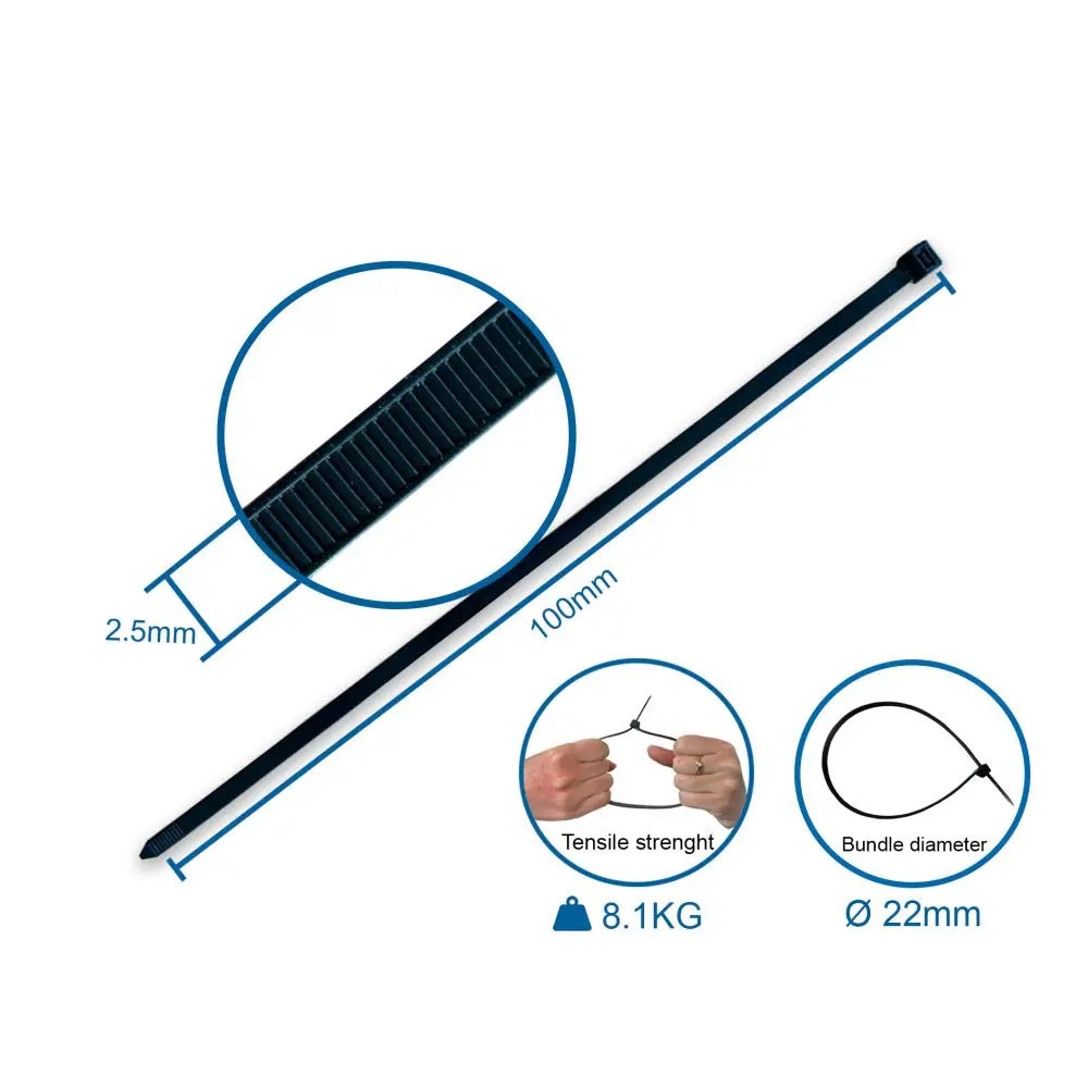 Strips / Kabelbinder 2,5x100mm. sort - 100 stk.