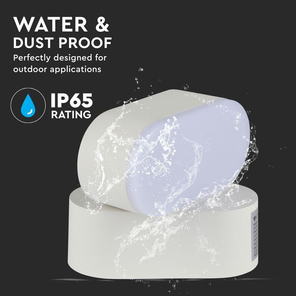 V-Tac 6W LED Hvid Væglampe - Oval, Roterbar 350 Grader, IP65 Udendørs, 230V, Inkl. Lyskilde