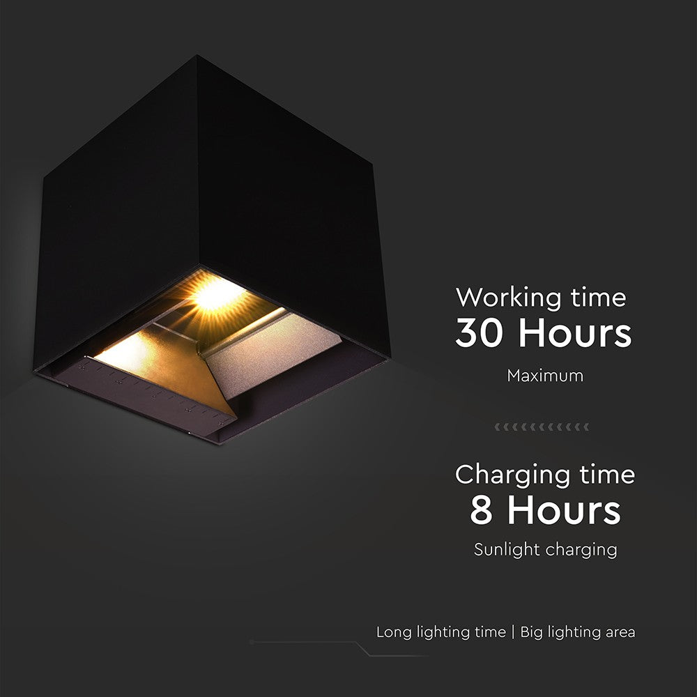 9W Solar Væglampe med LED, PIR sensor og 3i1 funktion, sort hus, vejr- og vandtæt IP65