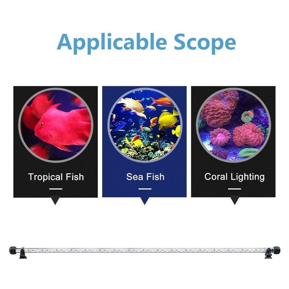 48 cm Akvarie Armatur - 5W LED, Hvid/Blå, Med Sugekopper, IP67 - Effekt: 5W, Input: 230V, 300lm, IP68