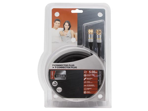 Antennekabel - F stik til F stik, Sort - Prof. (5m)