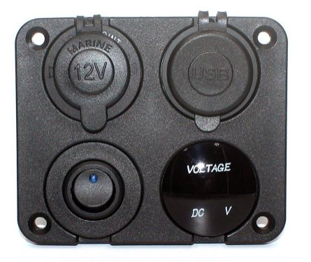 USB panel - 2 x 5V/2,1A USB, 12V cigar, LED voltmeter, kont.