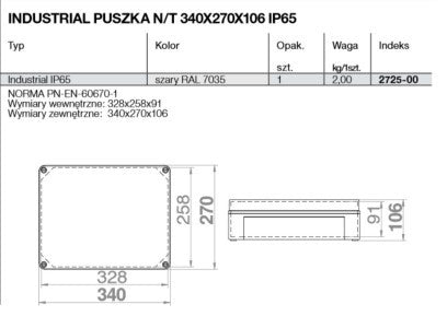 Plastkabinet - Grå, IP65 (270x340x106mm)
