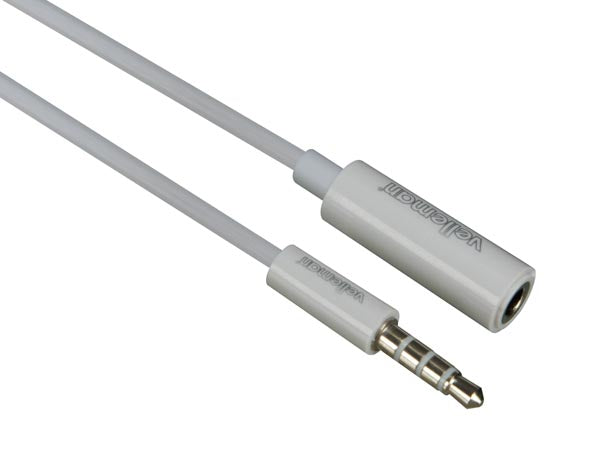 4pol audioforlængerkabel - 3,5mm JACK han/hun, Hvid (1m)