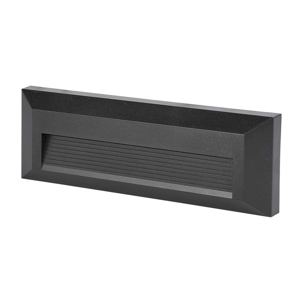 Trappelys med LED, 3000K, Sort hus, Rektangel, Effekt 3W, 110lm, RA80, IP65