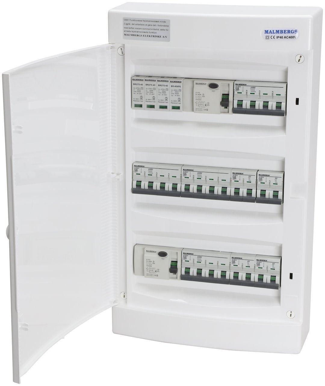 Færdigmonteret gruppetavle – 2x16A 3P+N + 2x10A 3P+N + 4x10A 1P+N + Transient