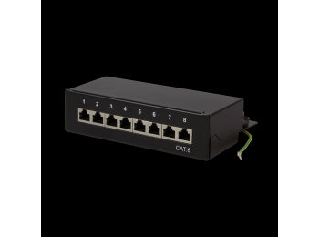 Patch panel - 8 x RJ45 CAT6 skærmet, Sort