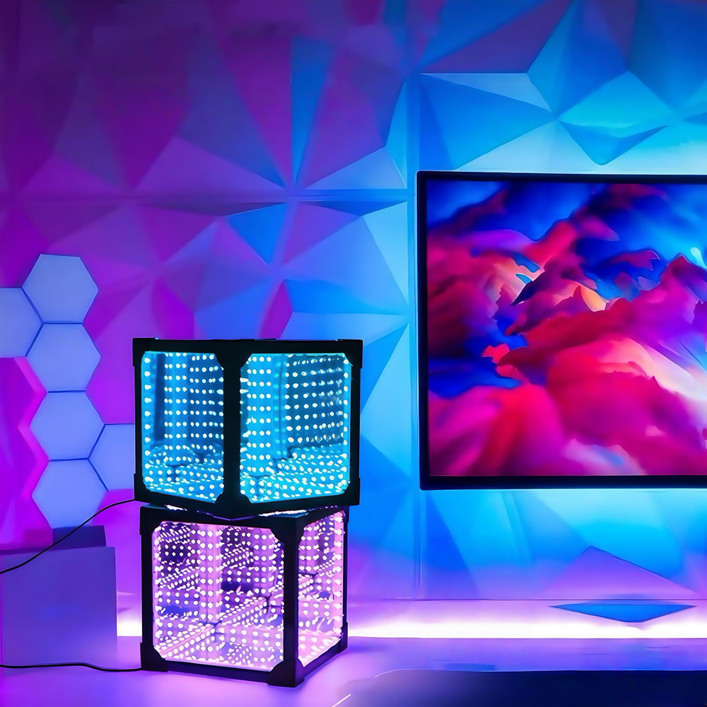 Infinity Cube 15x15 RGBIC - 3D lys effekt med fjernbetjening og USB-tilslutning - 8W, 5V input, 600lm.