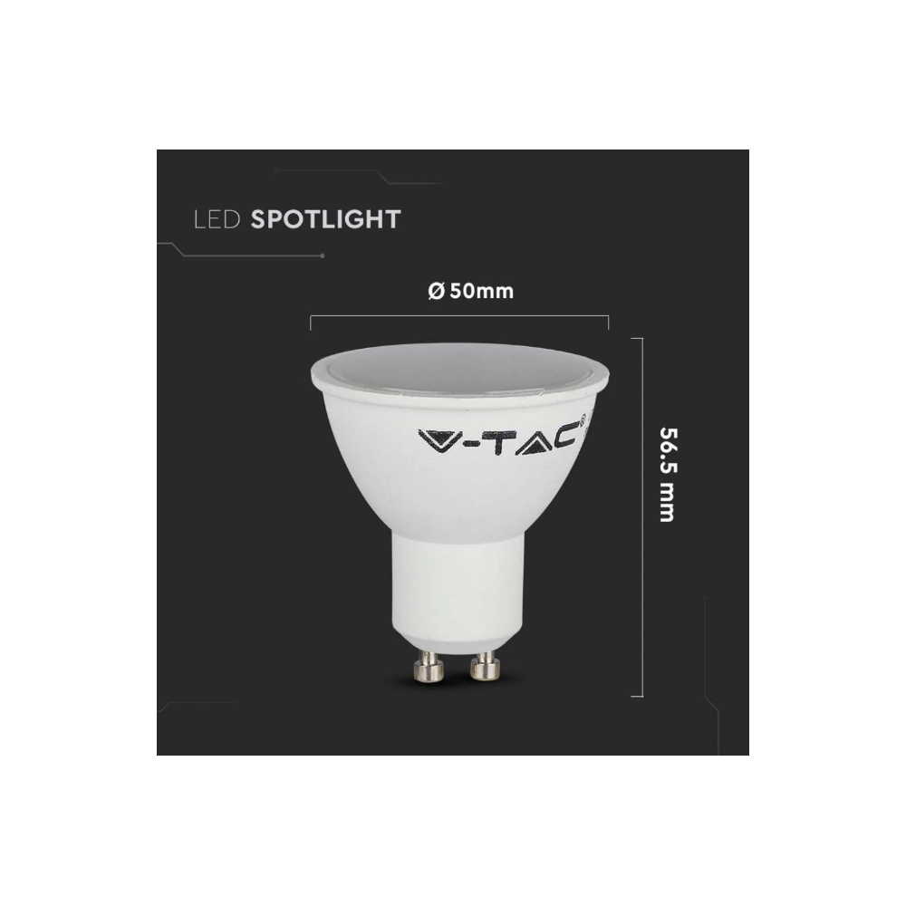V-Tac 4,5W LED spotlampe - Erstatter 35W - 230V - GU10 fatning - 400lm - RA80
