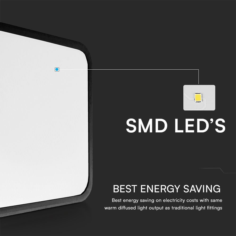 36W LED Dome Loftlampe med Lys Sensor, Samsung Chip, 4000K, Firkantet, Sort Ramme, IP44 Vandtæt