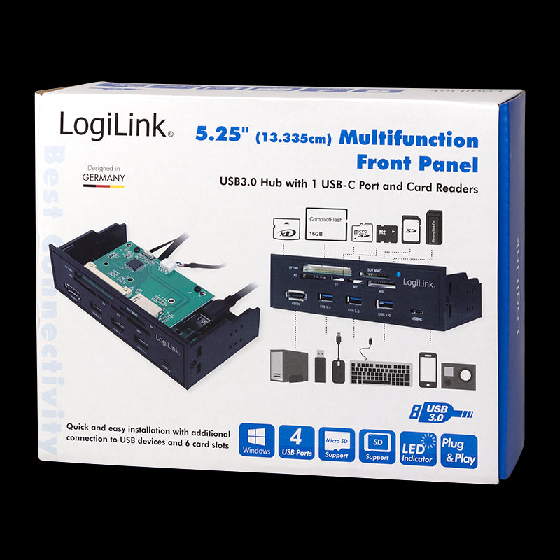 5,25" Multifunktions-Panel m. USB hub, kortlæser og eSata