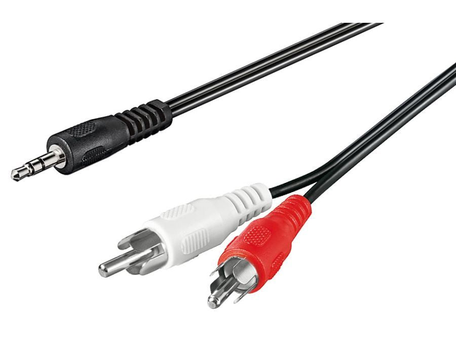 Audiokabel - 3,5mm st.JACK han > 2 x RCA han HQ, Sort (1m)