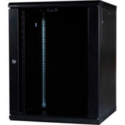 Vægrack 19" 15HE B600xD800xH766 mm, sort, med glasdør