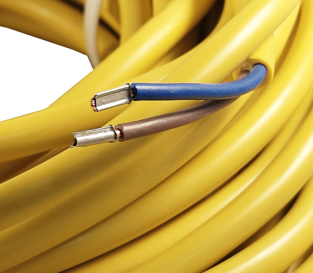 Strømkabel - CEE7/17 til løs ende, 2x1mm², Gul (20m)