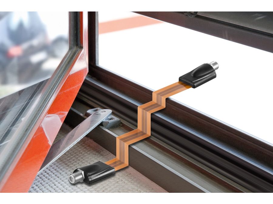 Antennefladkabel - 2 x F hun, til vindue (0,2m)