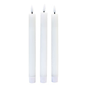 3-pak hvide LED stearinlys med flammeeffekt - Ø2,2cm, Højde: 24,5cm, stagelys, fjernbetjening, timer, batteridrevet