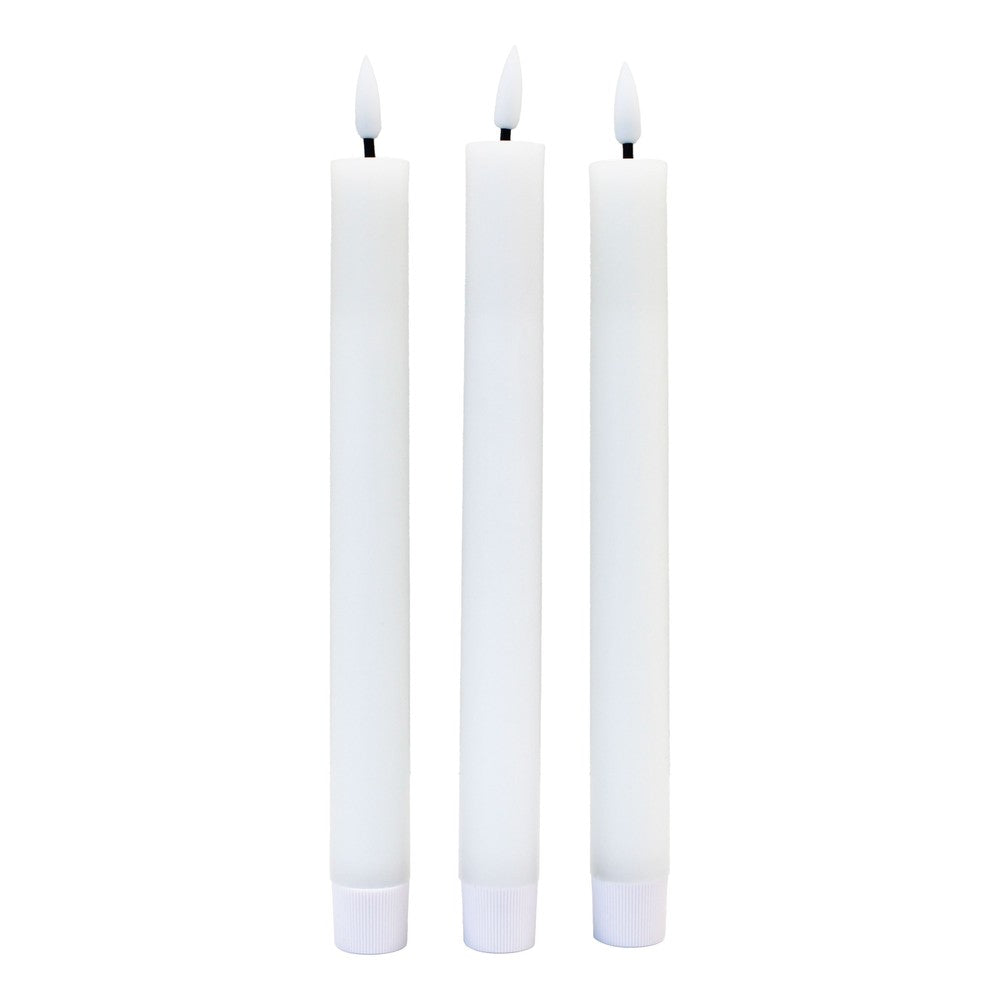 3-pak hvide LED stearinlys med flammeeffekt - Ø2,2cm, Højde: 24,5cm, stagelys, fjernbetjening, timer, batteridrevet