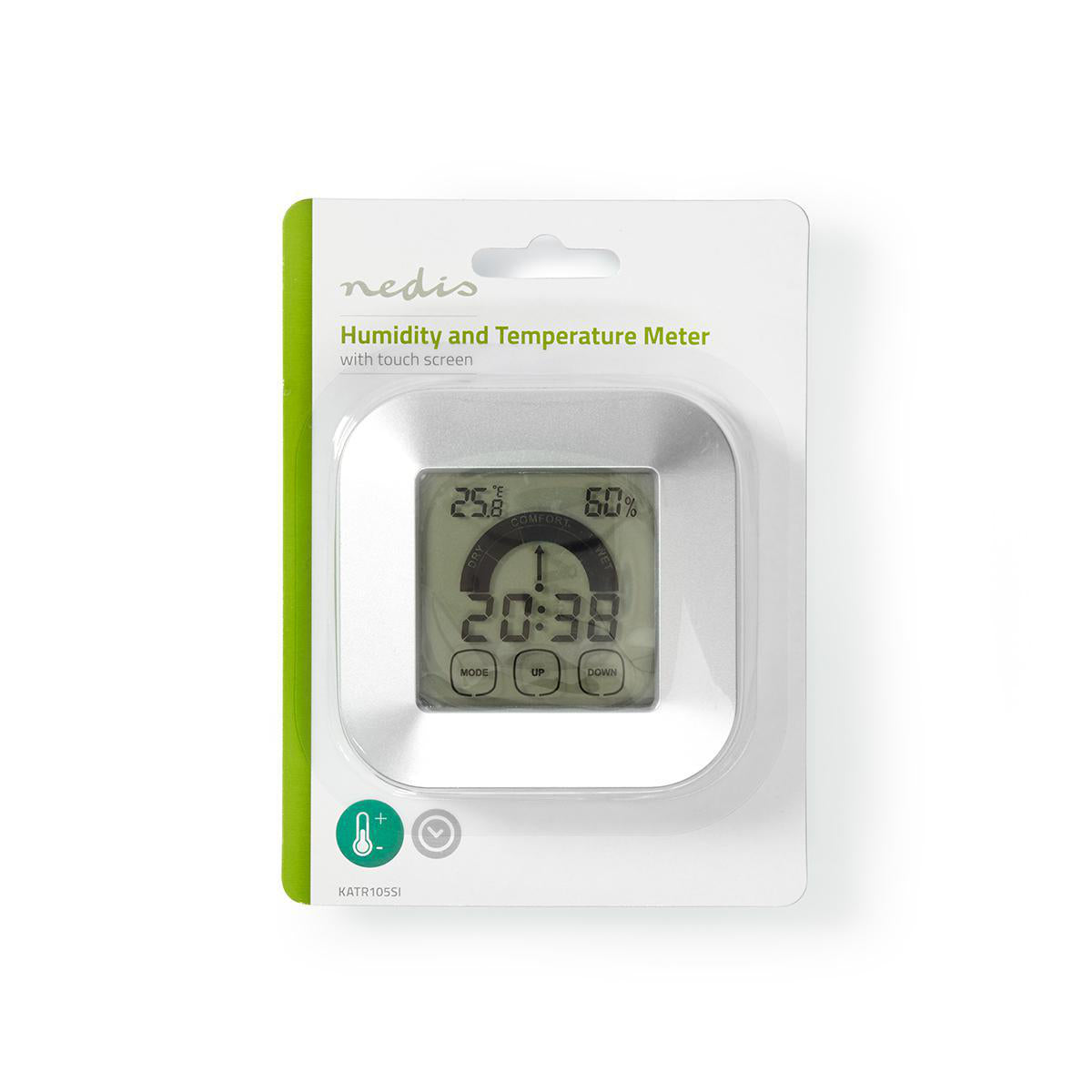 Indendørs termometer - Temperatur, fugthghed, ur, Touch