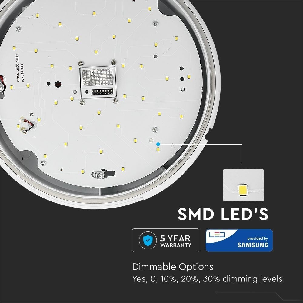 V-Tac 15W LED loftslampe med mikrobølgesensor, skumringssensor og vågelys, IP65, inkl. lyskilde