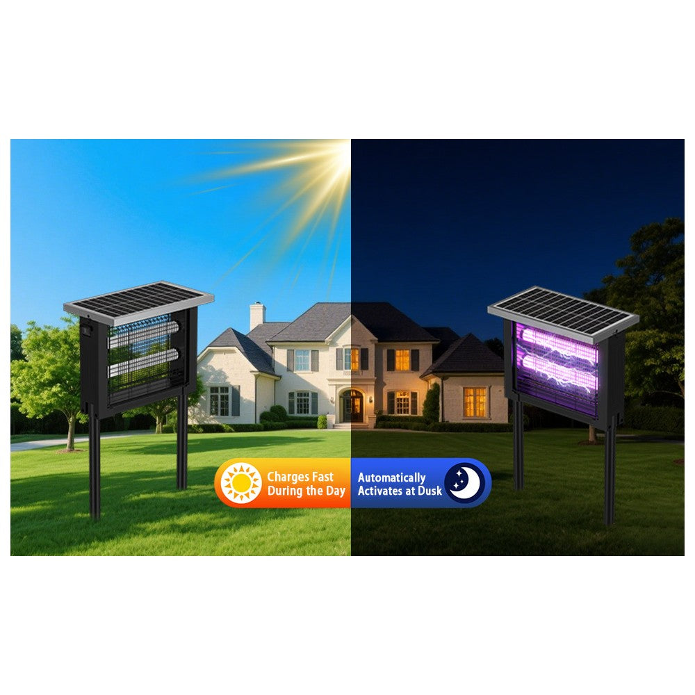 Sort solcelle insektlampe IP65 - 10W - Dækker 60m2 - Effekt: 1,3W