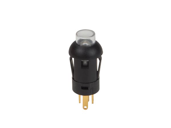 Rund mini trykkontakt - 1P OFF-(ON) Rød LED (Ø7,8mm)
