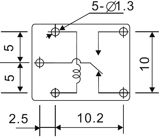 Autorelæ - 12Vdc 20A, 1 x skifte (SPDT), 5-ben 2,5mm