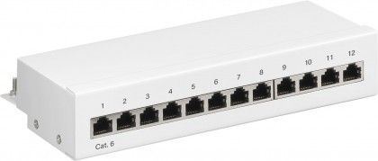 Patch panel - 12 x RJ45 CAT6 skærmet, Hvid