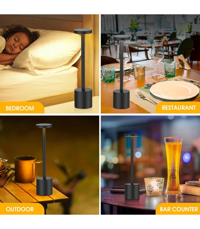 Opladelig LED bordlampe, Sort, touch dæmpbar