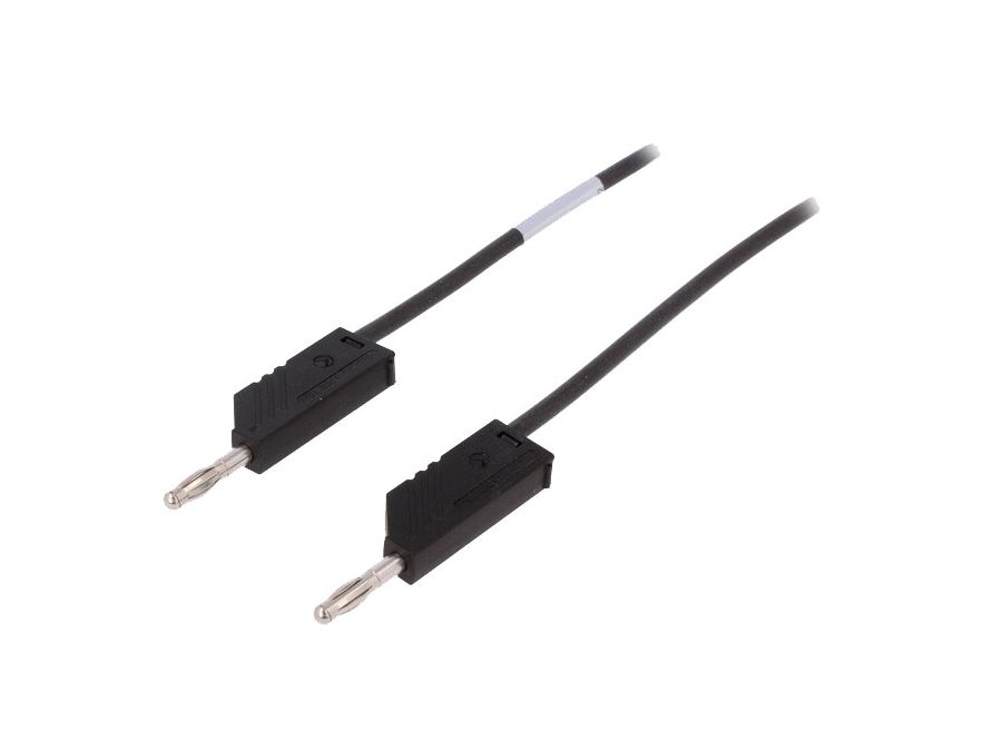 Silikone testledning - 2 x 4mm banan, Stabelbar, Sort (50cm)