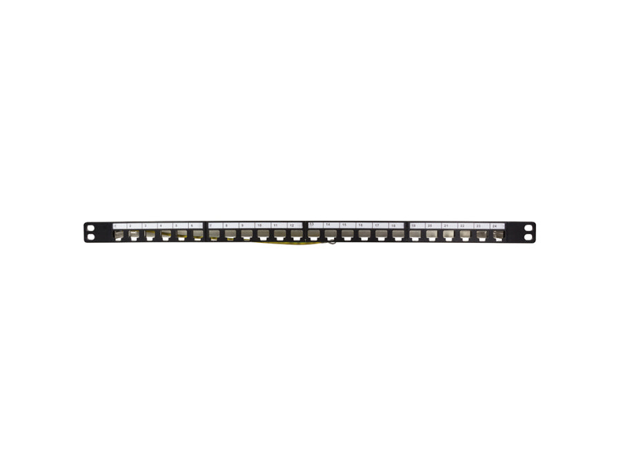19" Patch panel - 0,5U, 24 x Keystone porte, m. jord, Sort