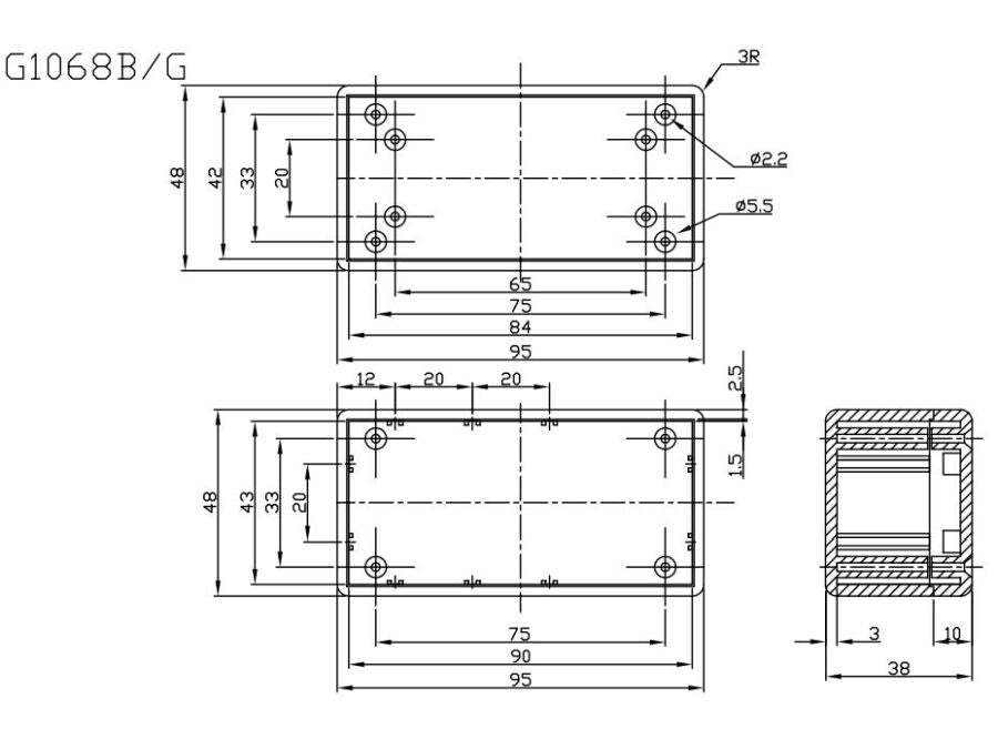 G1068 plastkabinet - Lysegrå (48x95x38mm)