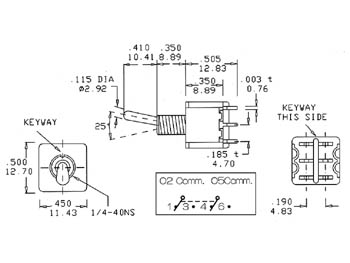 Vippekontakt - 2P (ON)-OFF-(ON), kabinetmont. PCB type