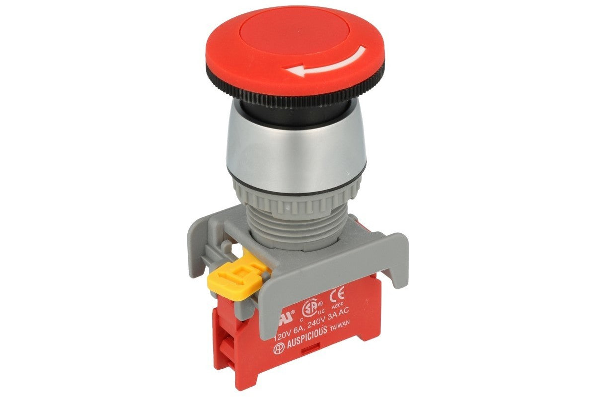 Nødstop tryk-drejeknap - 230V / 3A, NC, Ø22mm, Rød (IP65)