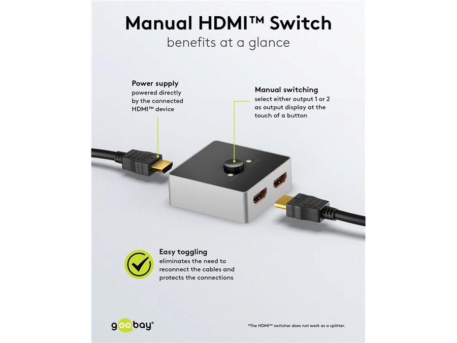 HDMI 2.0 switch - 2 ind til 1 ud, 4K/60Hz, HDCP