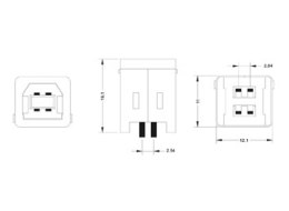 USB 2.0 Type B hunstik - 180°, printmontage