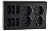 Stikkontakt påbyg Sort 4+6 Euro m/j